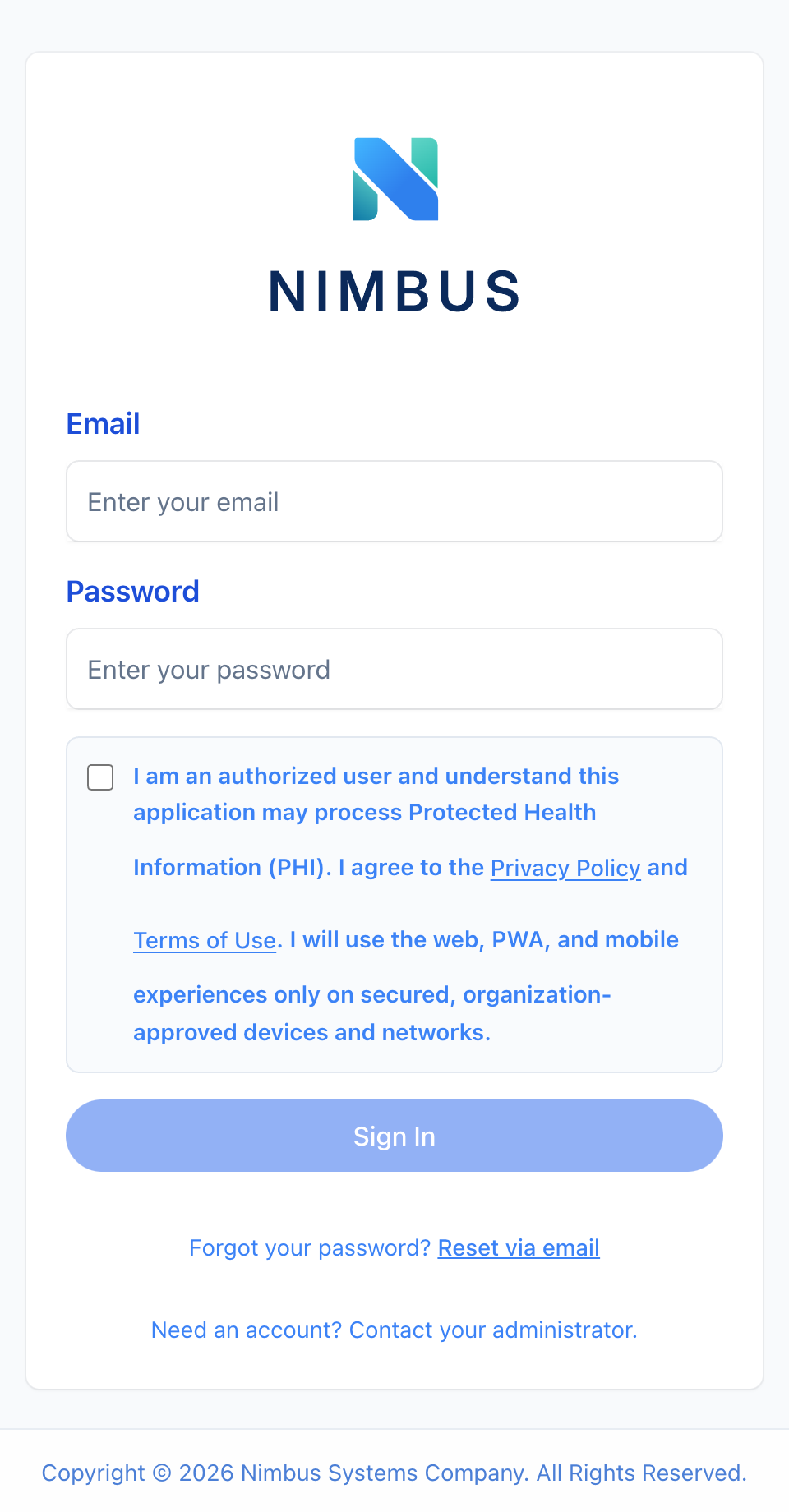 Nimbus EHR iOS EVV arrival screen mockup