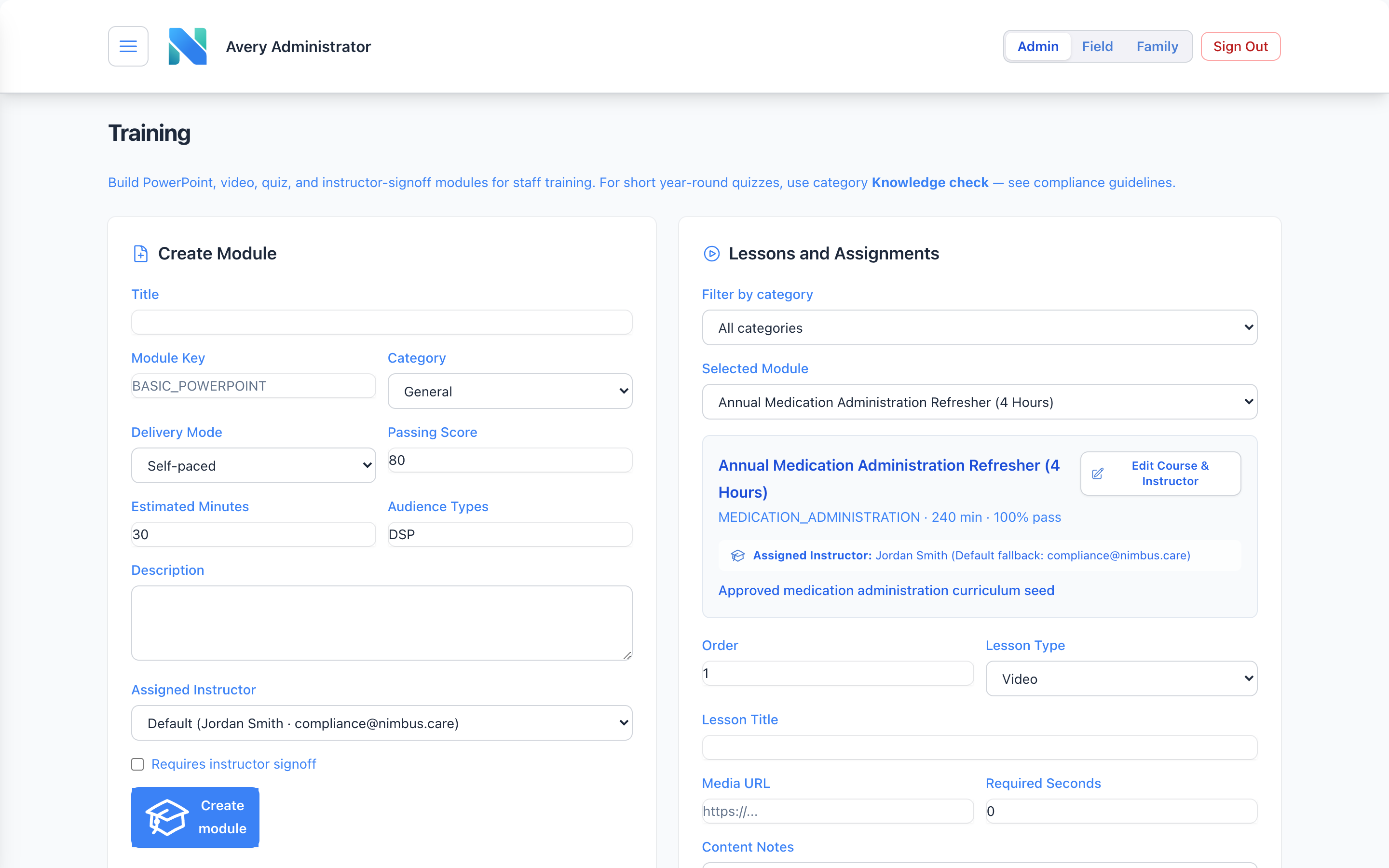 Nimbus EHR training LMS mockup